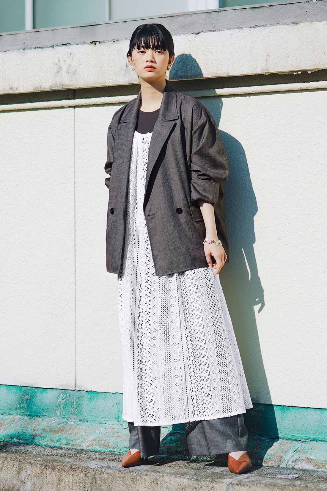 MEDE19F|MEDE19F　シャークスキンのリラックスダブルジャケット〈シルバーチャコールグレー〉