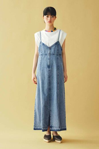 MEDE19F | レスウォーター加工 アンティーク調 デニム キャミワンピ〈フェードブルー〉