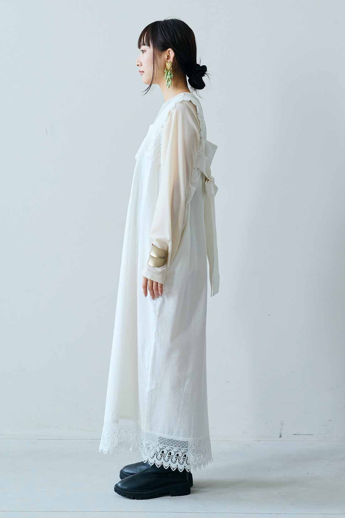 MEDE19F|MEDE19F　Boutique888さんコラボ レース遣いワンピース〈オフホワイト〉|モデル身長：158cm　着用サイズ：M