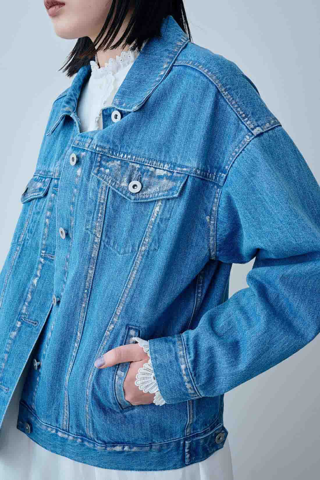 MEDE19F|MEDE19F　箔プリントのオーバーサイズデニムジャケット〈ブルー〉