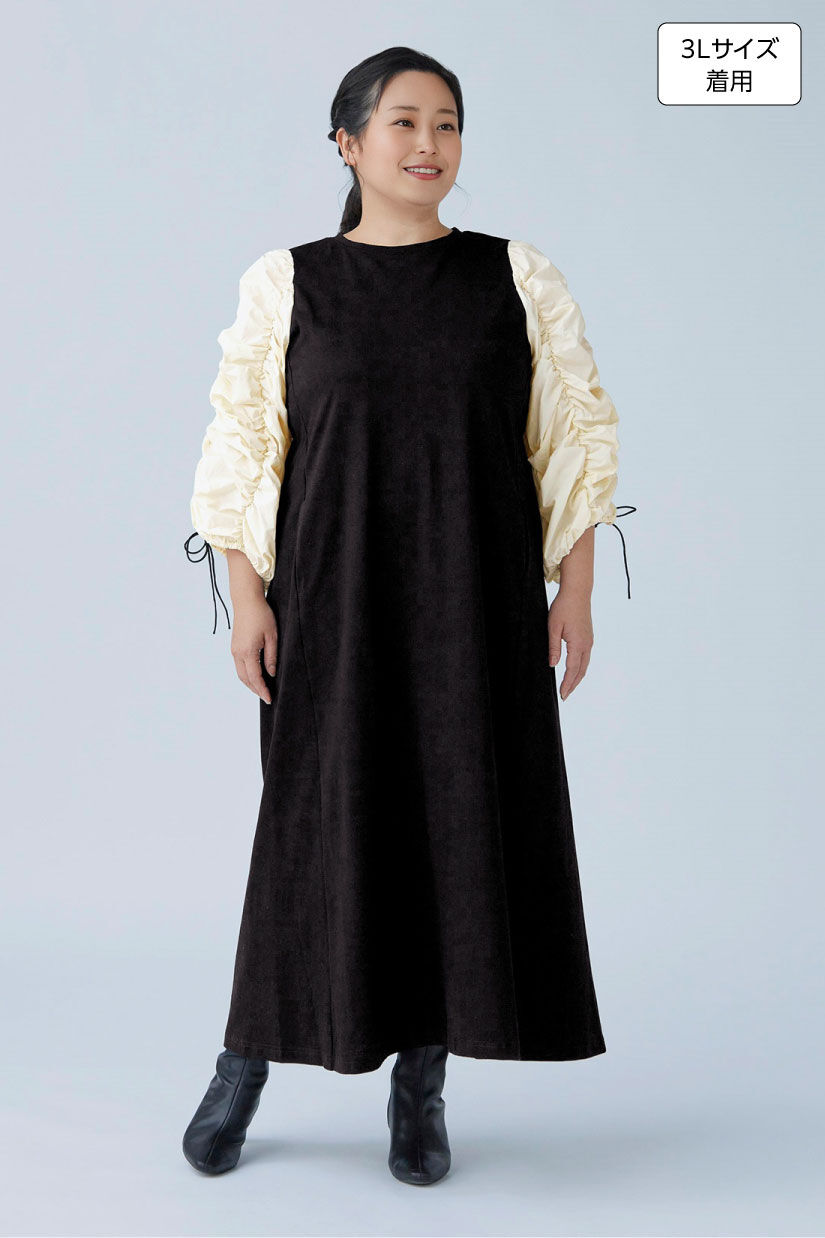 MEDE19F|MEDE19F　異素材スリーブワンピース|身長：160cm バスト：113cm ウエスト：90cm ヒップ：115cm 太ももまわり：63cm