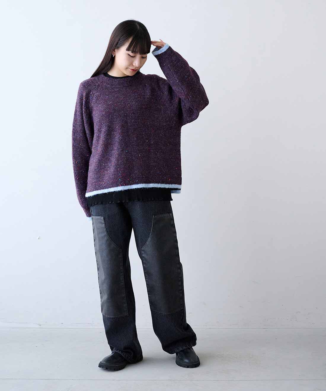 MEDE19F [メデ・ジュウキュウ]|配色ライン カラフルネップニットの会とプリーツドッキングトップスの会とプリーツドッキングトップスの会のコーディネート