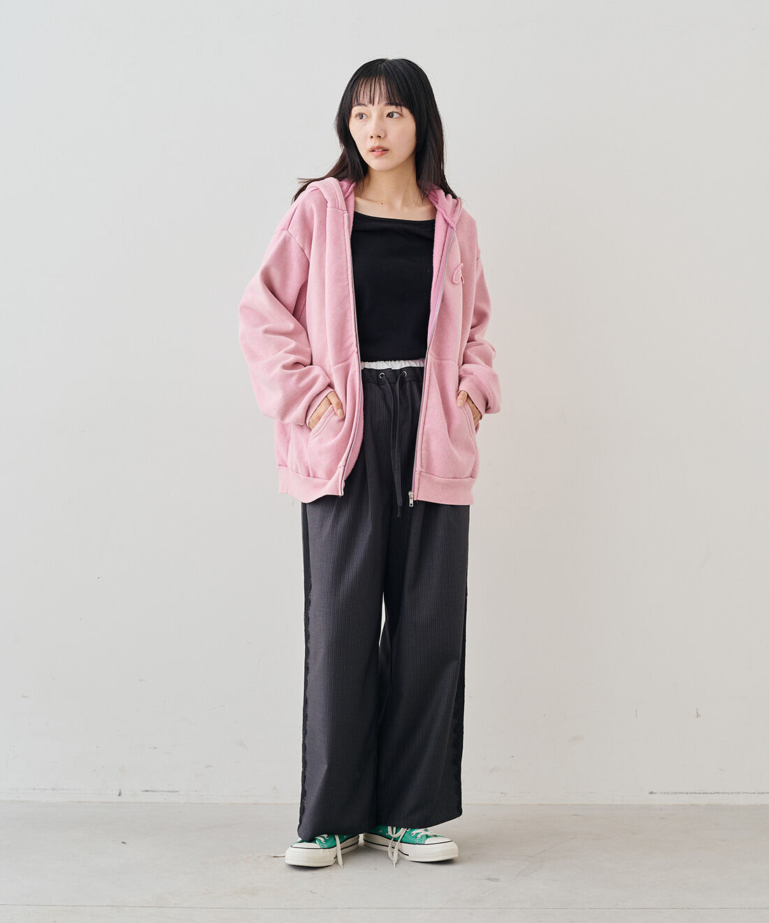 MEDE19F|MEDE19F　コットンシアーラグラントップス|モデル身長：163cm　着用サイズ：M