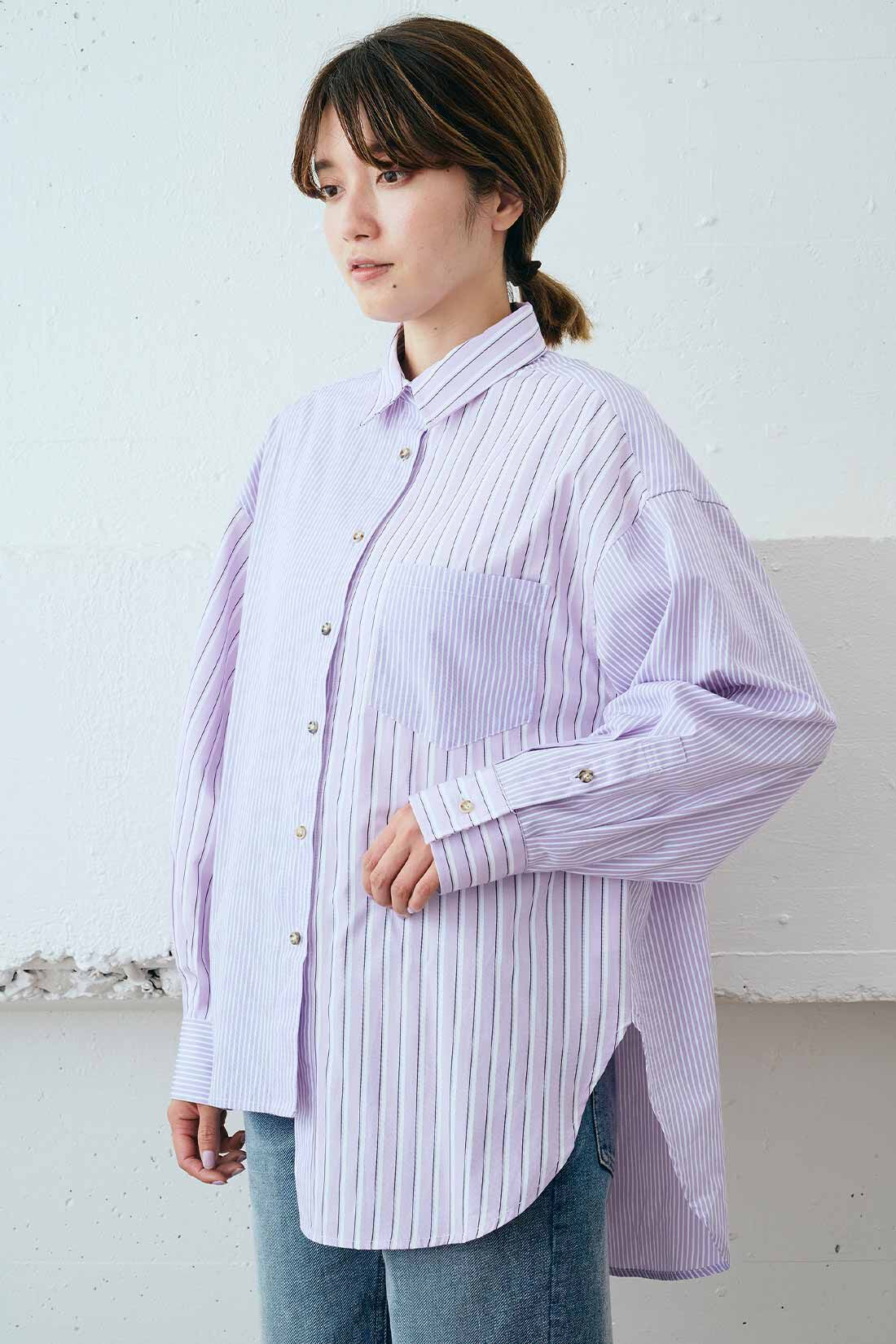 MEDE19F|MEDE19F　ミックスストライプシャツ〈ライトパープル〉