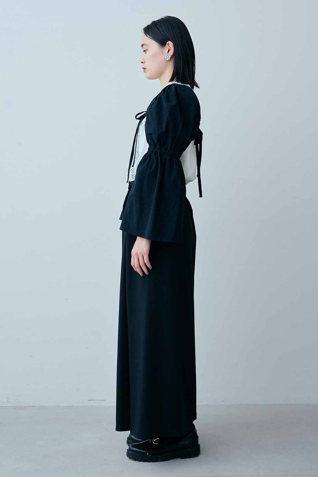 MEDE19F|MEDE19F　コットンサッカー素材の袖だけボレロ|モデル身長：167cm　着用サイズ：M