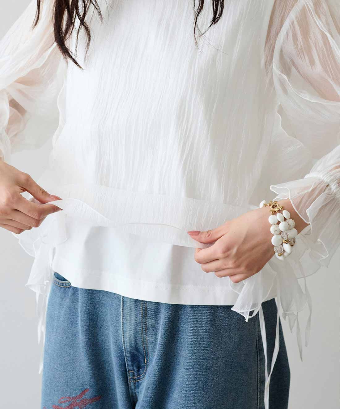 MEDE19F|MEDE19F たゆたうくらげのドッキングトップス|カットソーのインナートップス付きで、透けを気にせず着られます。