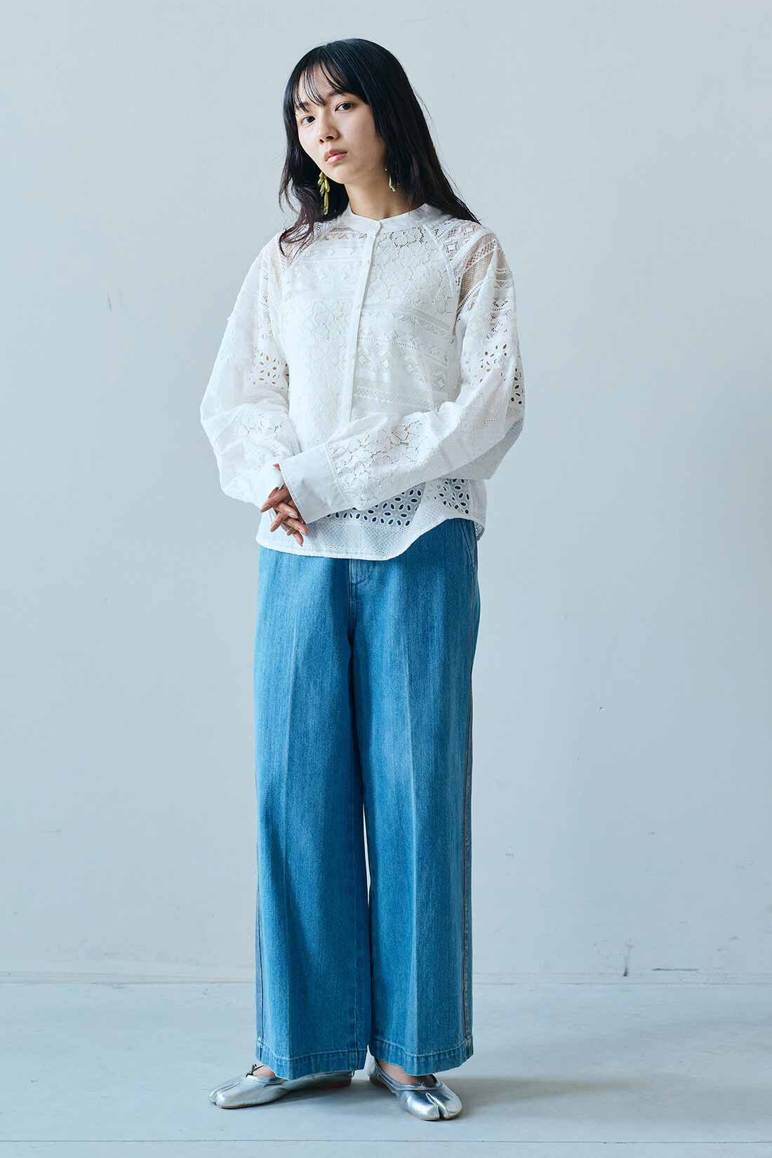 MEDE19F|MEDE19F　パッチワークレースシャツ〈ホワイト〉|モデル身長：163cm　着用サイズ：M