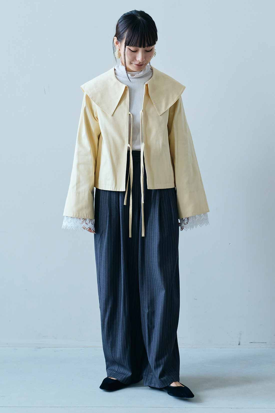 MEDE19F|MEDE19F　Boutique888さんコラボ ビッグカラージャケット〈クリームイエロー〉|モデル身長：158cm　着用サイズ：M