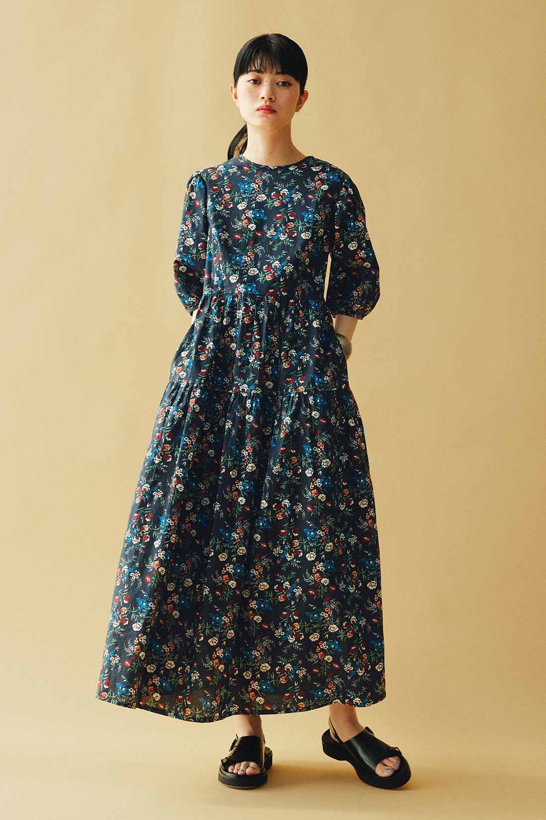 MEDE19F|MEDE19F　ミュルーズモダン〈「ミュルーズ染織美術館」アーカイブコレクション〉プリントパフスリーブワンピース〈ブラック〉