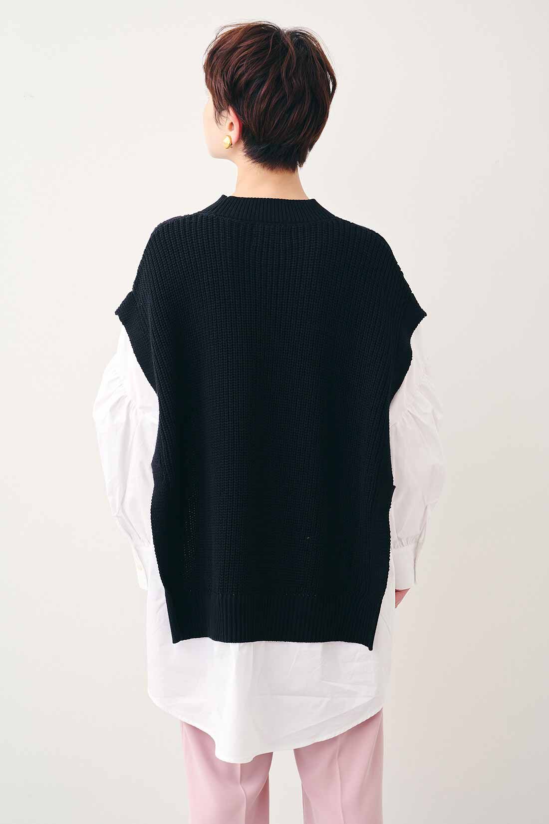 MEDE19F|MEDE19F　アラン編みニットベストのドッキングシャツトップス〈ブラック〉