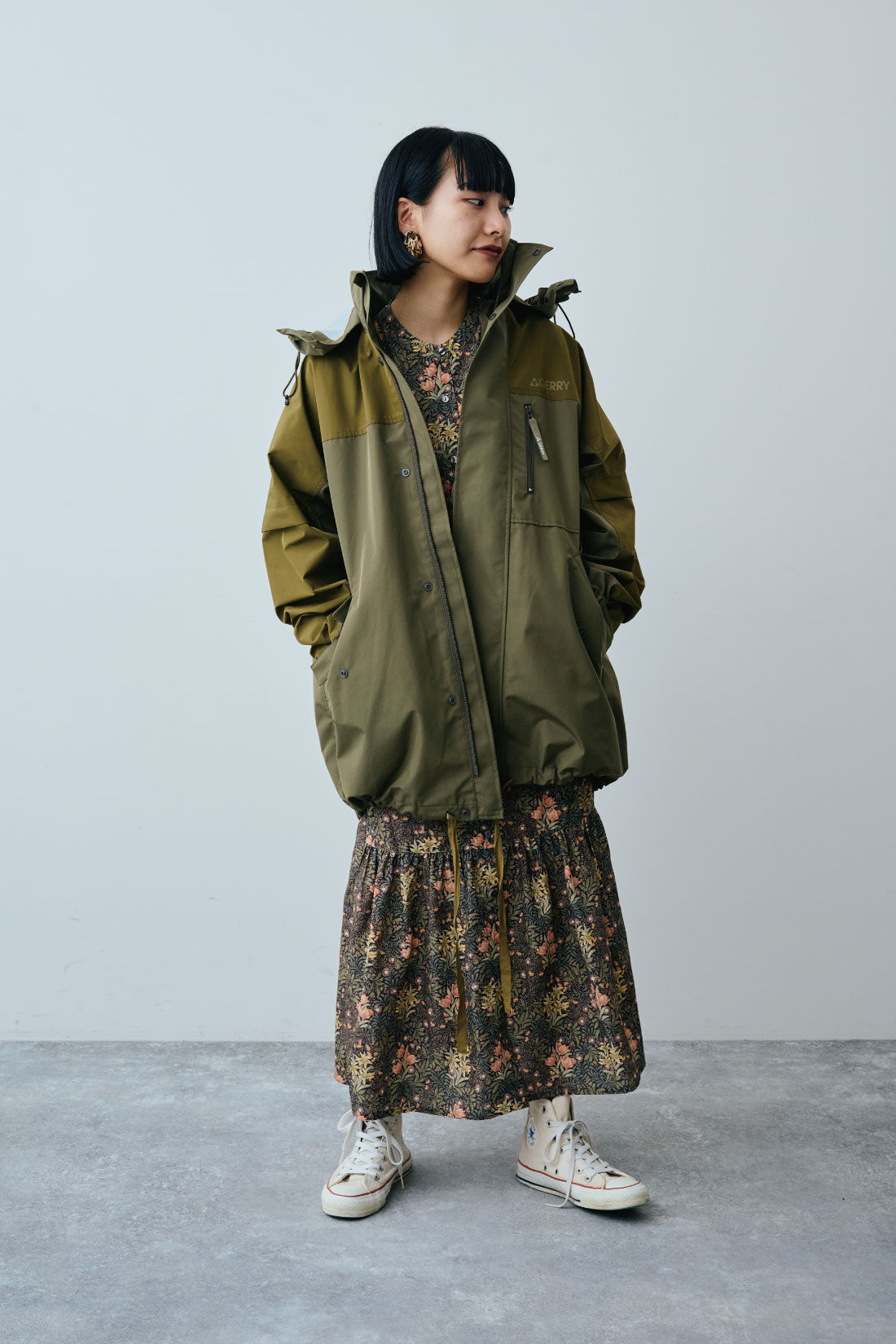 MEDE19F|GERRY（Ｒ） for MEDE19F　高山都さんコラボ ライナー付きマウンテンコート|モデル身長：158cm　着用サイズ：M