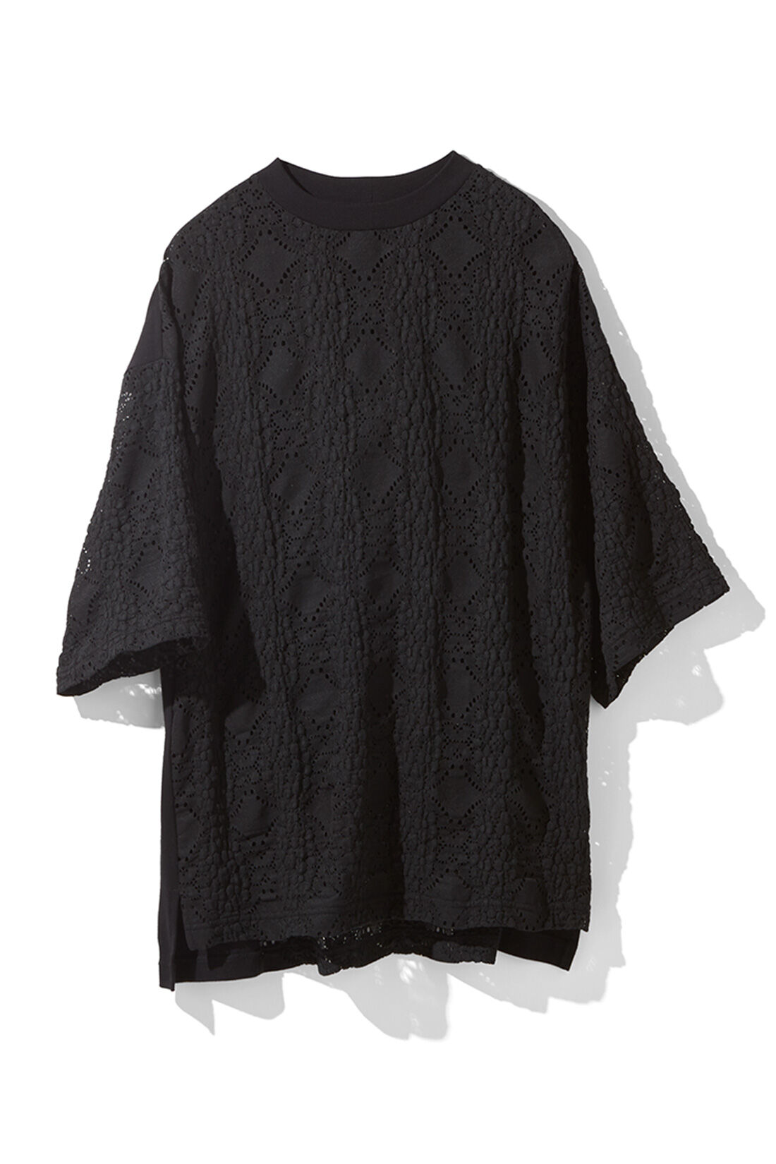 MEDE19F|MEDE19F　ストレッチレースの異素材切り替えTシャツ|〈ブラック〉