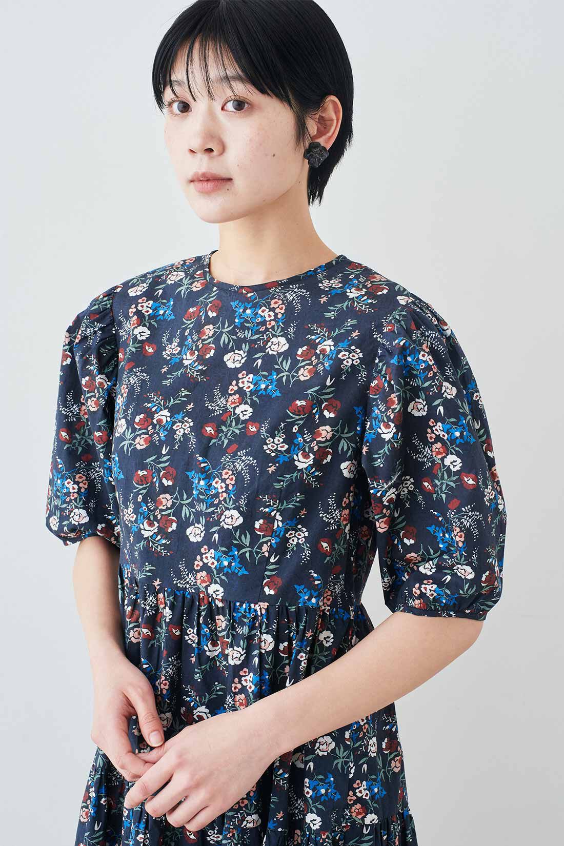 MEDE19F|MEDE19F　ミュルーズモダン〈「ミュルーズ染織美術館」アーカイブコレクション〉プリントパフスリーブワンピース〈ブラック〉