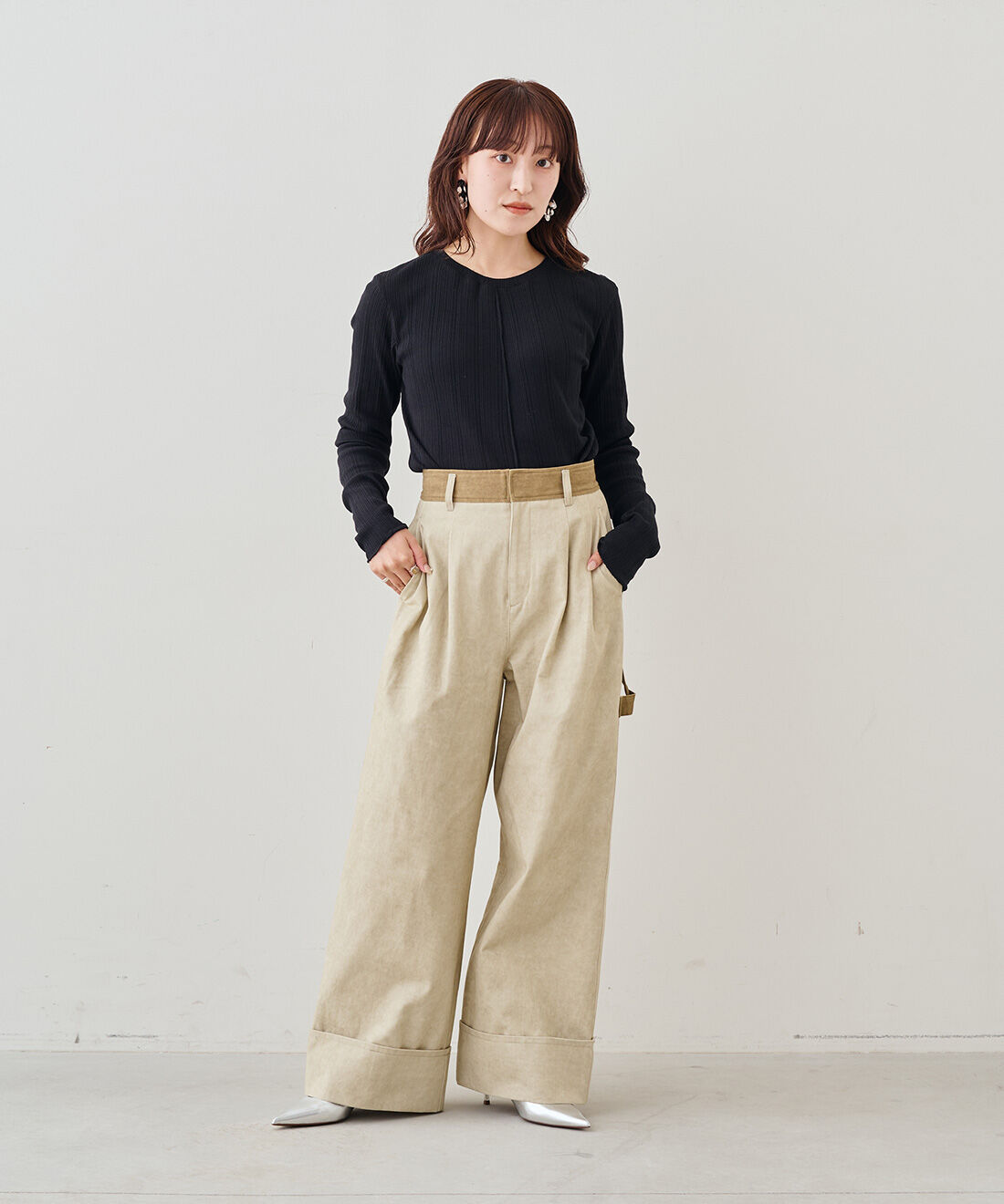 MEDE19F|MEDE19F　コットンランダム リブトップスの会|モデル身長：156cm　着用サイズ：M