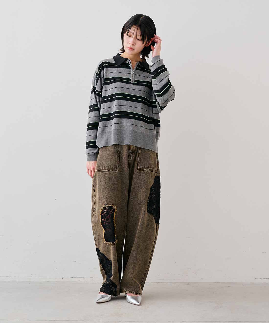 MEDE19F|衿付きボーダーニットと衿付きボーダーニットのコーディネート