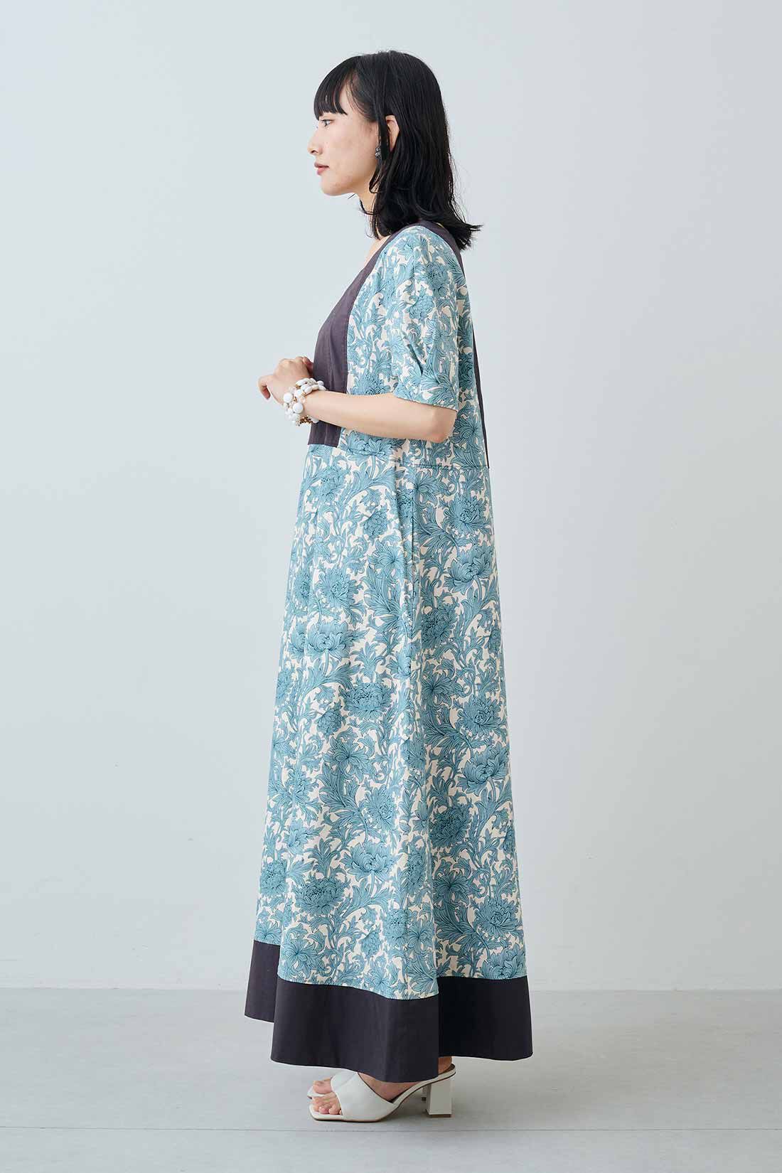 MEDE19F|MEDE19F　〈MORRIS Gallery〉リネン混プリントロングワンピース|モデル身長：158cm　着用サイズ：M
