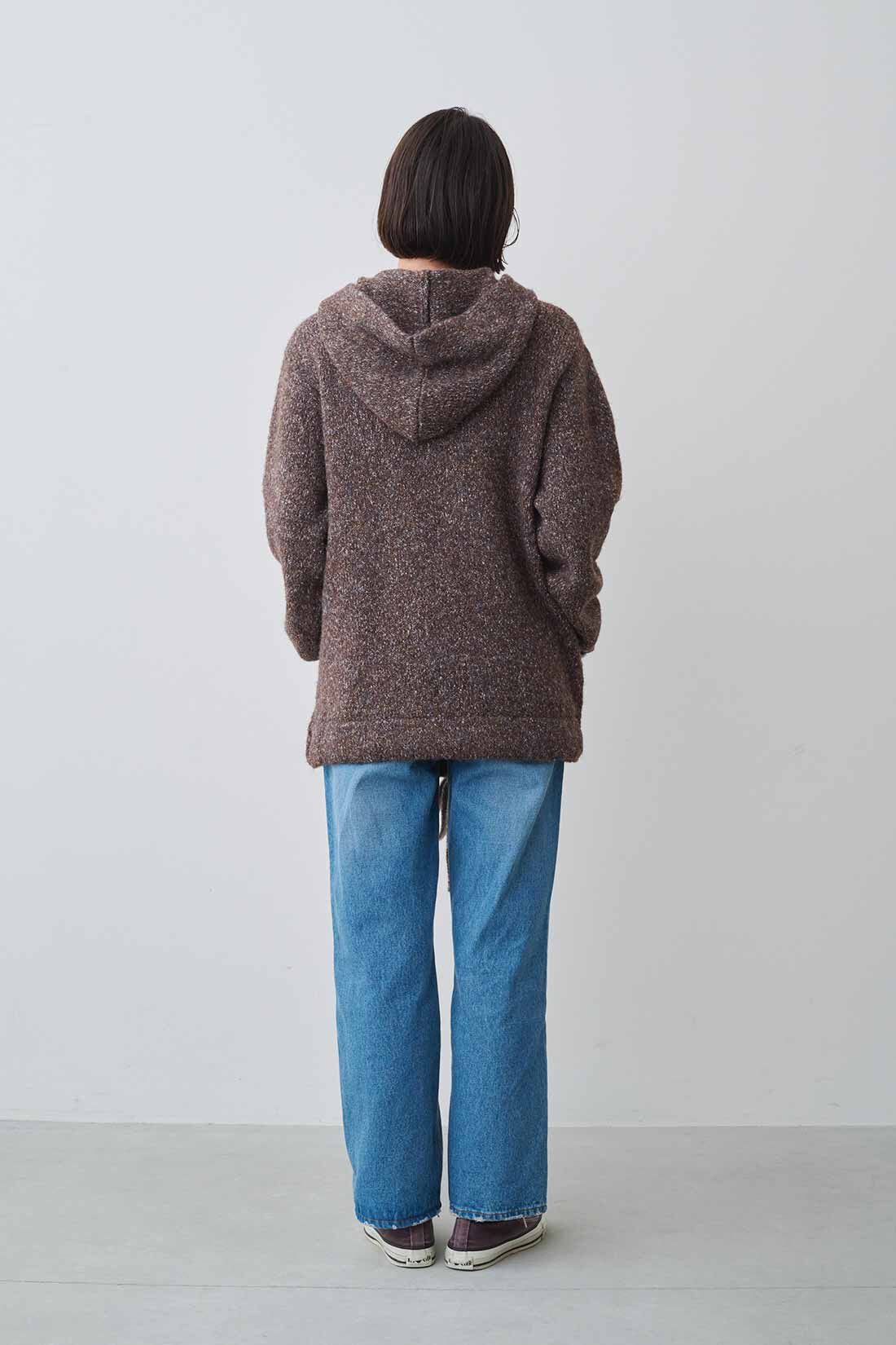 MEDE19F|MEDE19F　ミックスニットフーディー〈杢グレー〉|モデル身長：168cm　着用サイズ：M