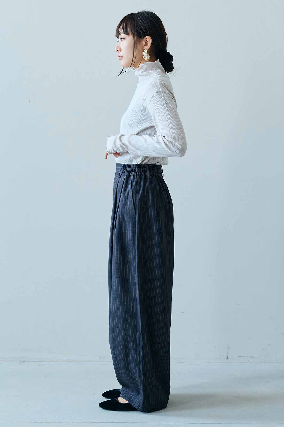 MEDE19F|MEDE19F　コットンリブハイネックトップスの会|モデル身長：158cm　着用サイズ：M