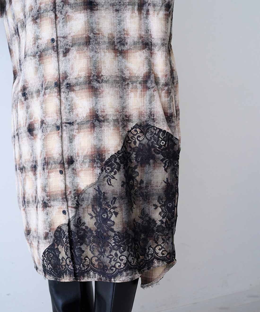 MEDE19F|MEDE19F　レースコンビのヘイジーチェックワンピース〈ブラウン〉