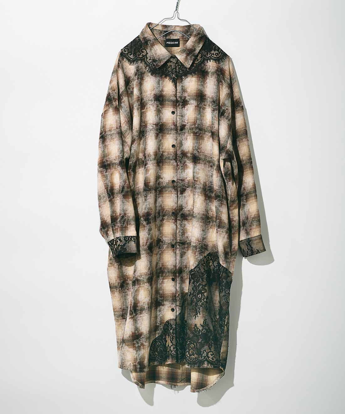 MEDE19F|MEDE19F　レースコンビのヘイジーチェックワンピース〈ブラウン〉