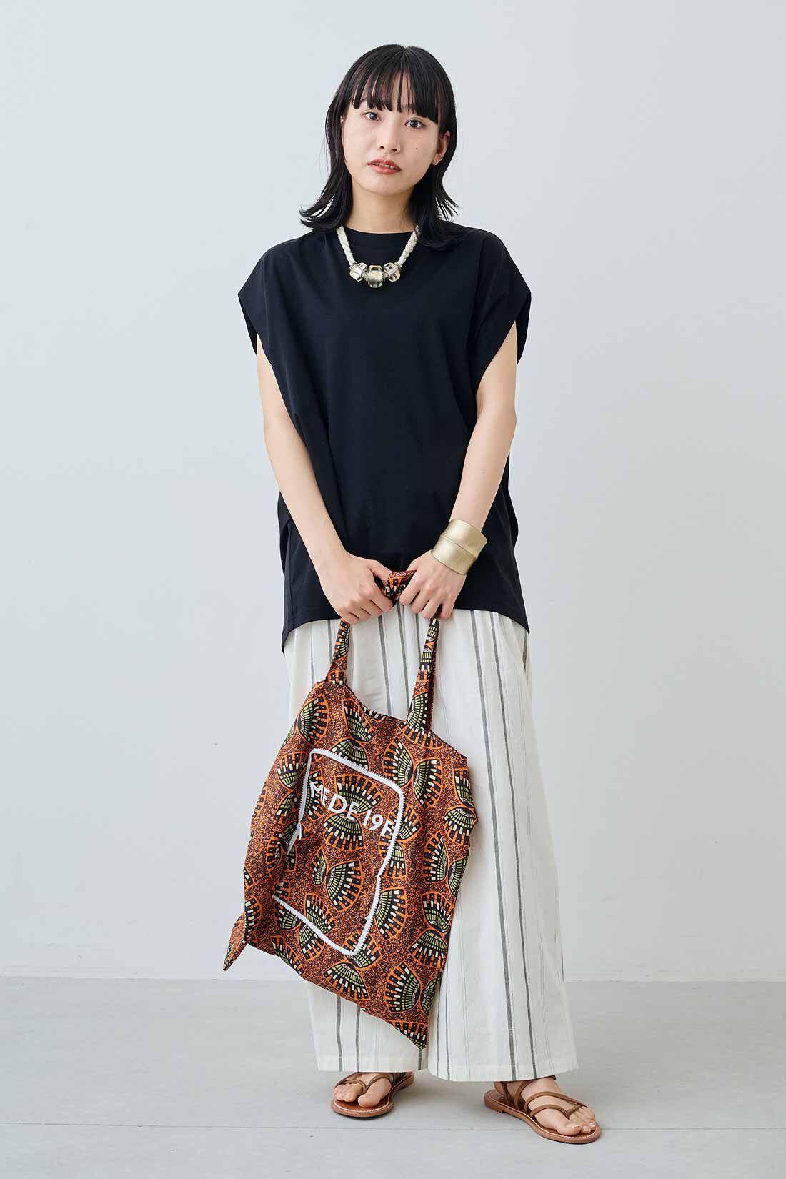 MEDE19F|MEDE19F　生地から仕込んだリネン混 ストライプのパンツ〈ナチュラル〉|モデル身長：158cm　着用サイズ：M