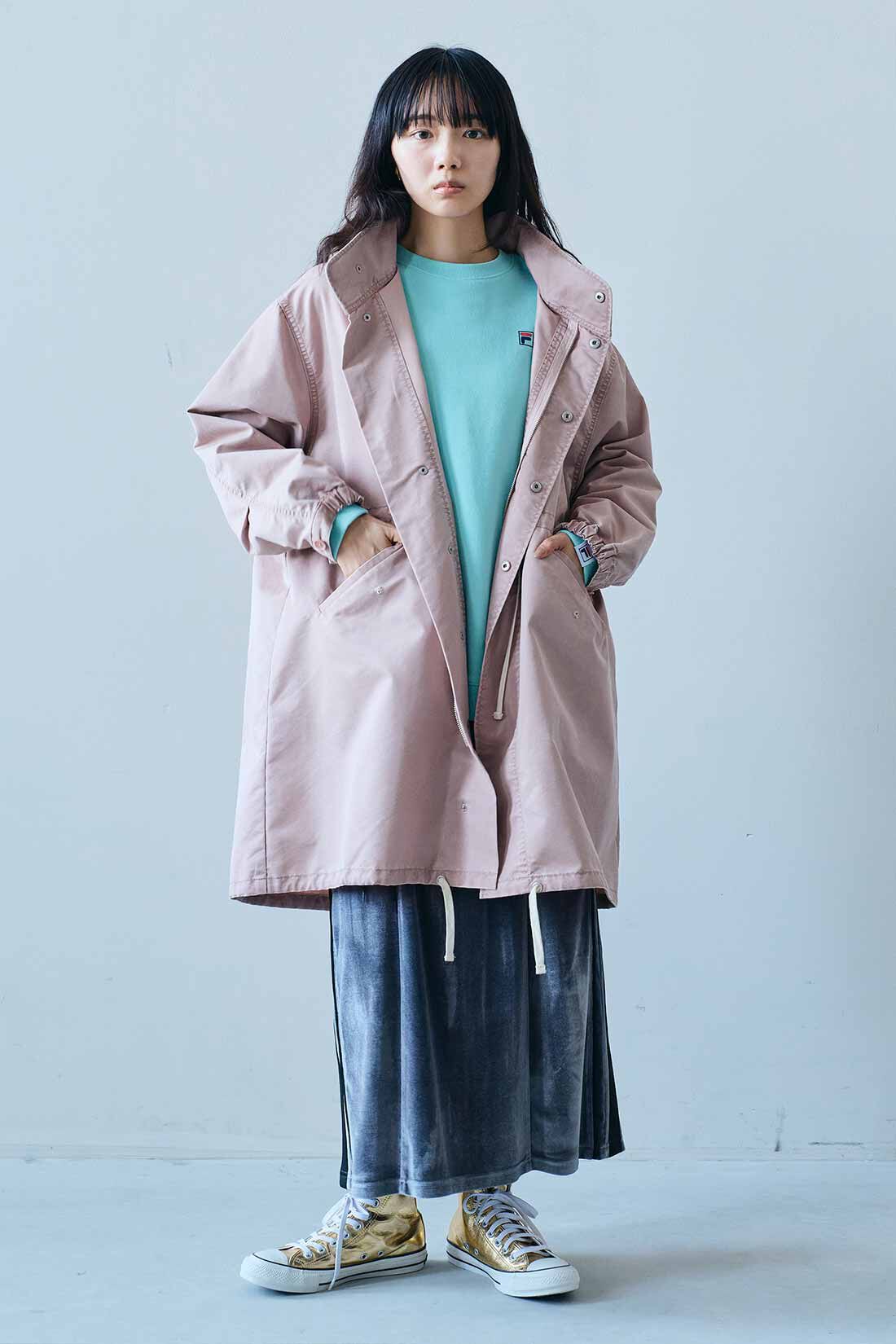 MEDE19F|MEDE19F　スモーキーピンクのモッズコート〈ピンク〉|モデル身長：163cm　着用サイズ：M