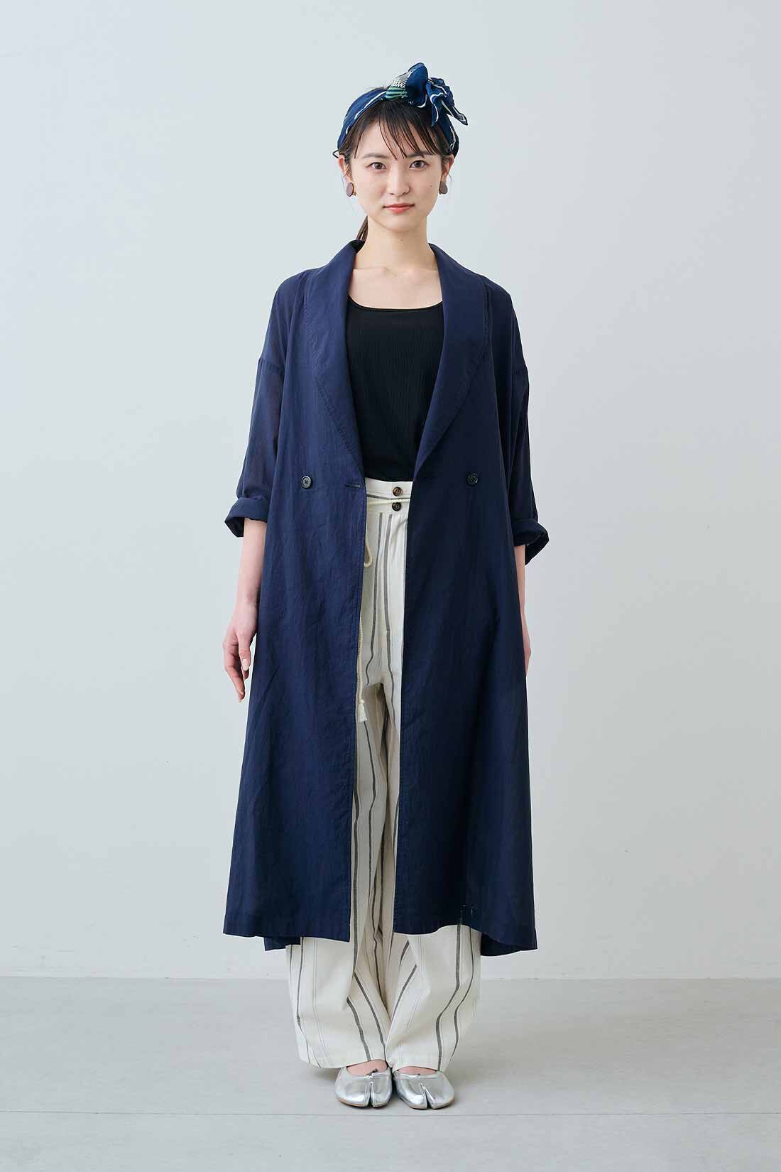 MEDE19F|MEDE19F　生地から仕込んだリネン混 ストライプのパンツ〈ナチュラル〉|モデル身長：162cm　着用サイズ：M