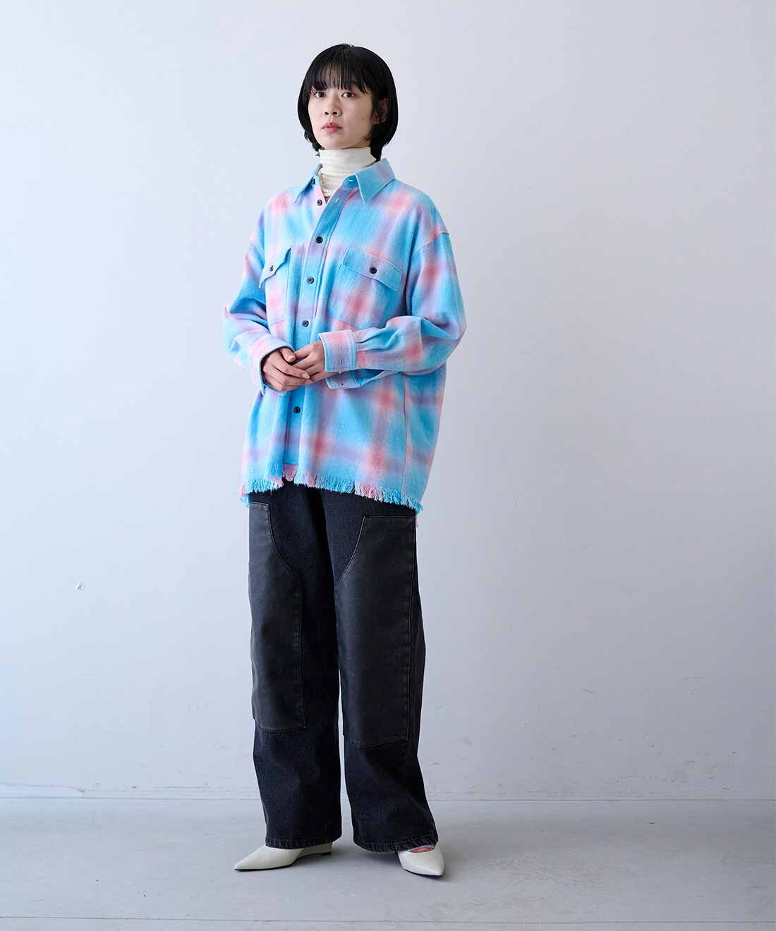 MEDE19F [メデ・ジュウキュウ]|MEDE19F　古着屋でみつけたようなネルチェックシャツ〈ブルー〉|モデル身長：163cm　着用サイズ：M