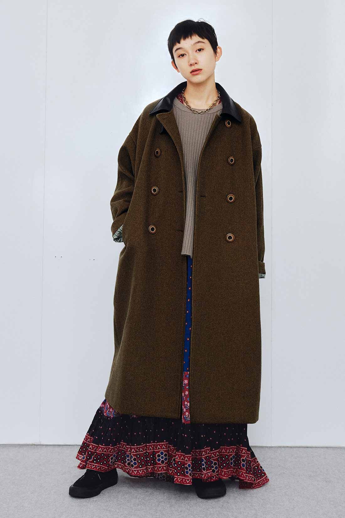 MEDE19F|MEDE19F　合皮を合わせたメルトン調ミリタリーコート〈カーキ〉