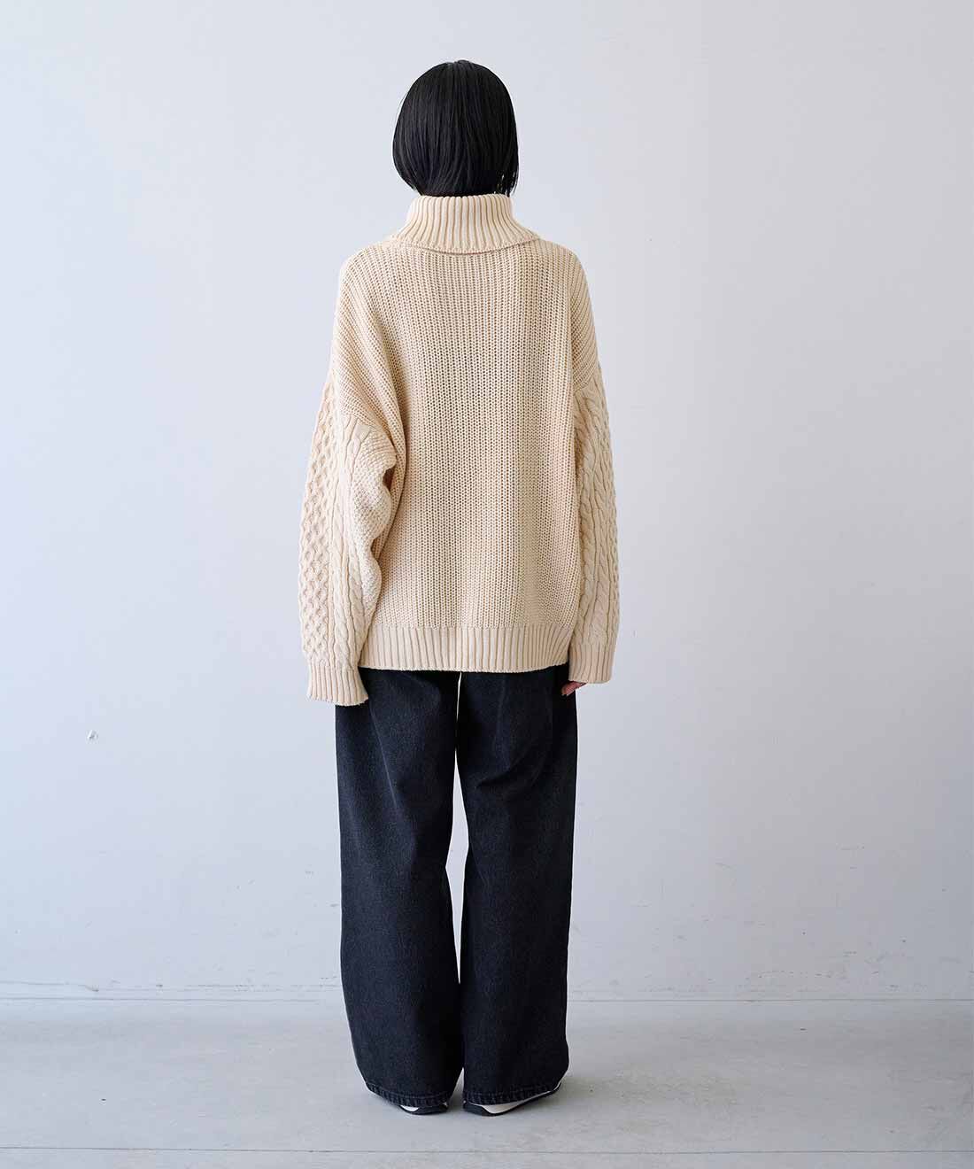 MEDE19F|MEDE19F　刺繍入りアランニットタートル|モデル身長：163cm　着用サイズ：M