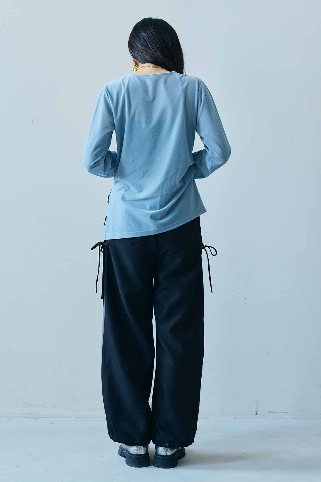 MEDE19F|MEDE19F　リボン遣いサイドラインパンツ|モデル身長：163cm　着用サイズ：M
