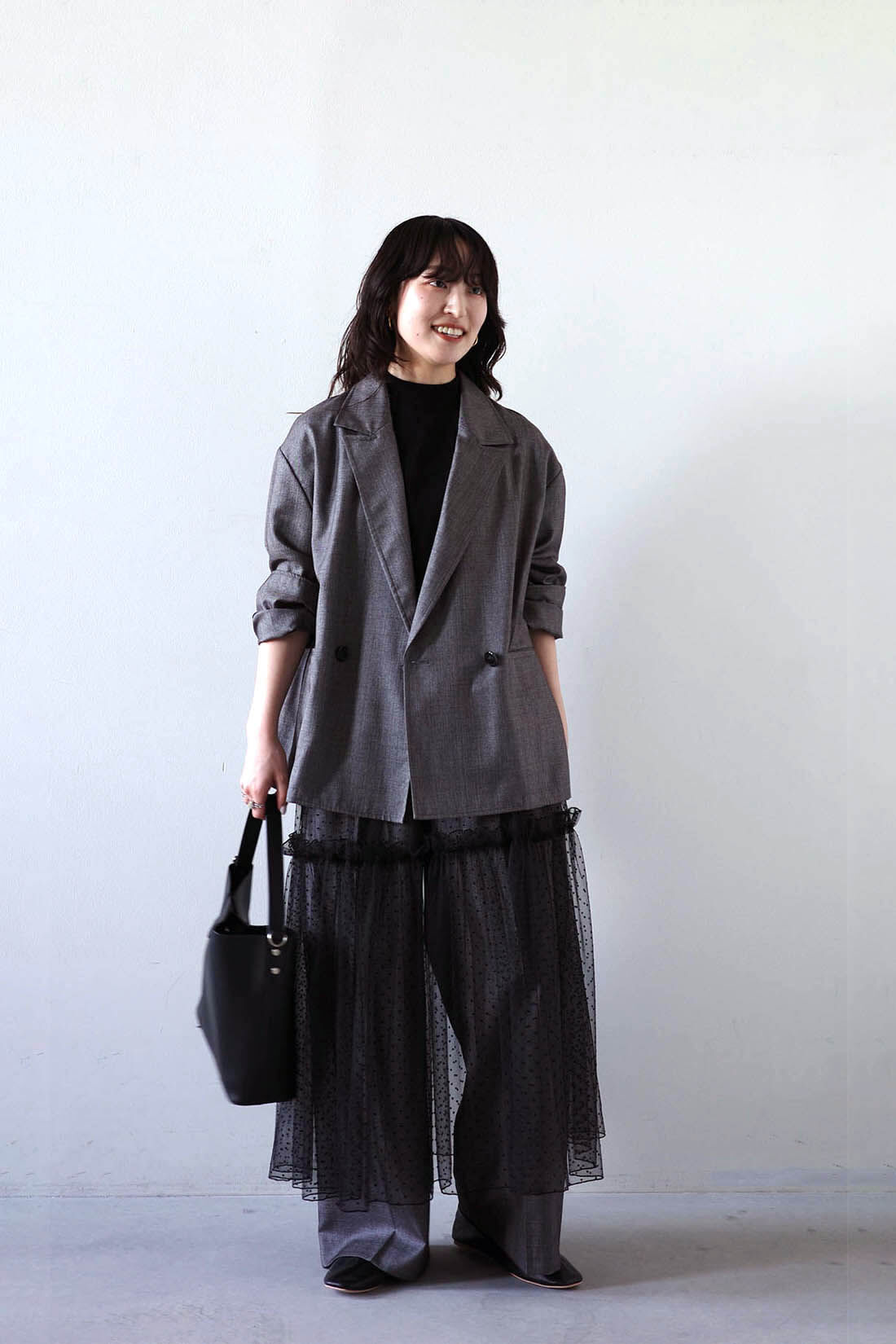 MEDE19F|MEDE19F　シャークスキンのリラックスダブルジャケット〈シルバーチャコールグレー〉