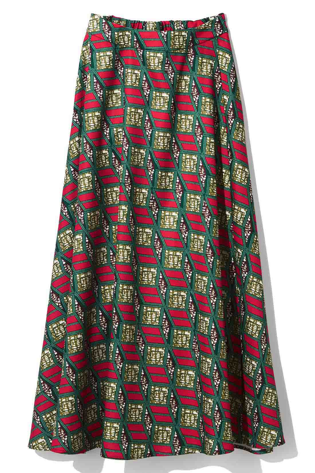 MEDE19F|MEDE19F　アフリカンプリント柄スカート〈レッド〉|〈レッド〉物事を多面的に見ることを示唆する、だまし絵風の柄。