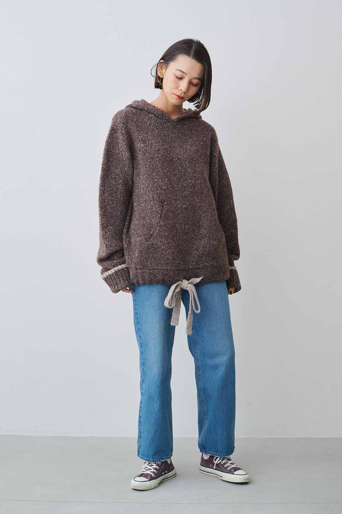 MEDE19F|MEDE19F　ミックスニットフーディー〈杢グレー〉|モデル身長：168cm　着用サイズ：M