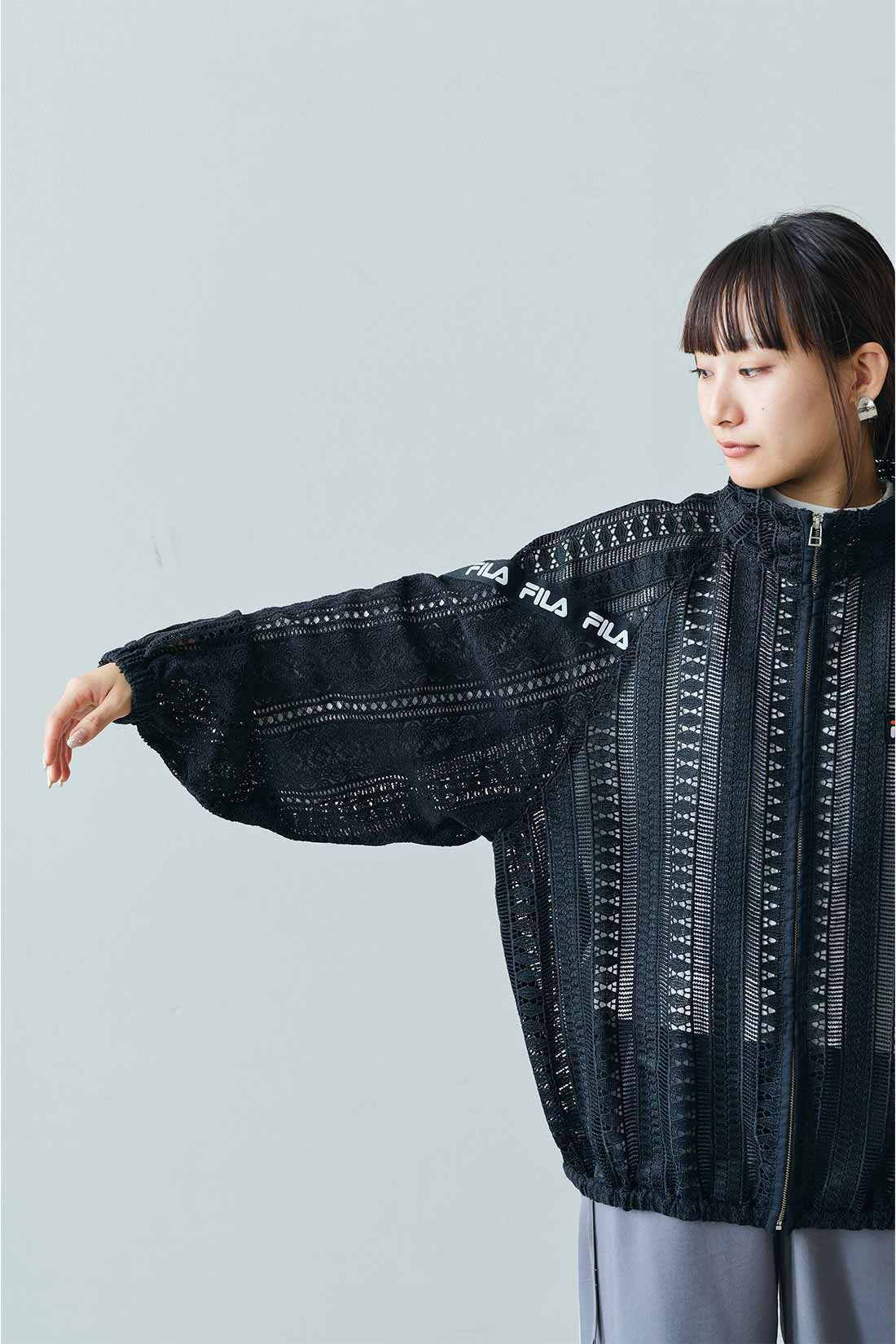 MEDE19F [メデ・ジュウキュウ]|MEDE19F　FILA for MEDE19F 大人も着られる レース素材のトラックブルゾン〈ブラック〉