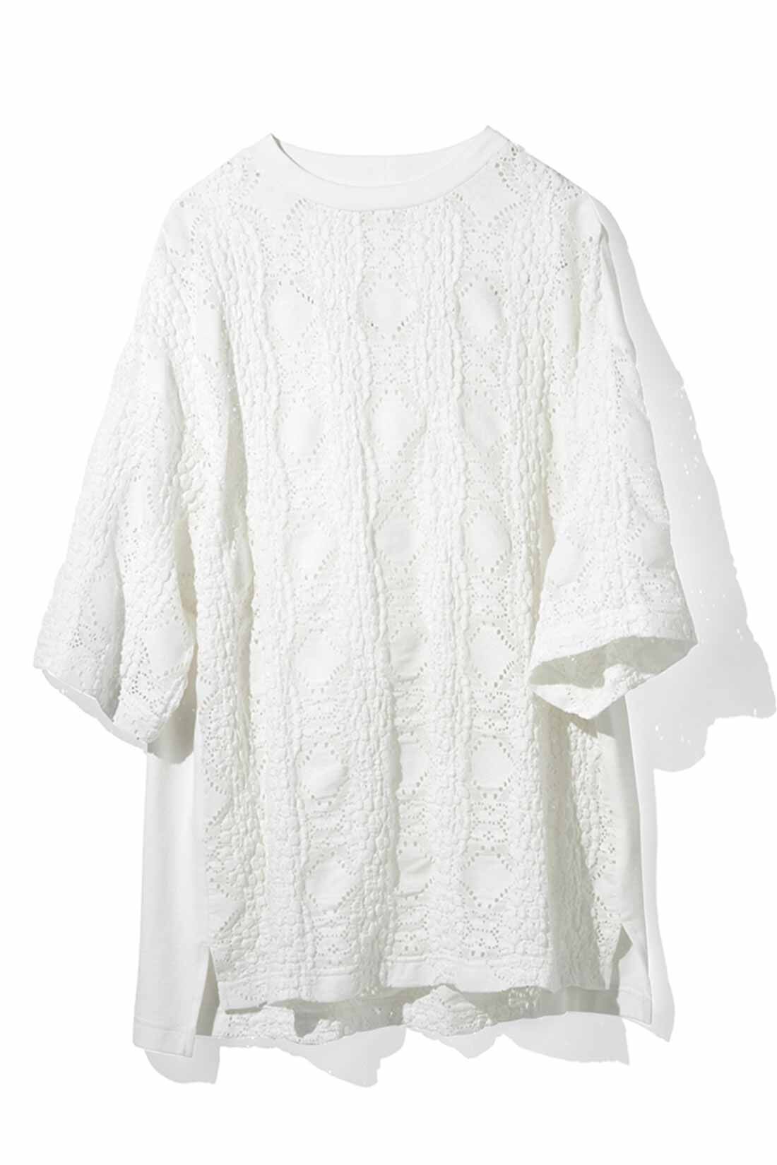 MEDE19F|MEDE19F　ストレッチレースの異素材切り替えTシャツ|〈ホワイト〉