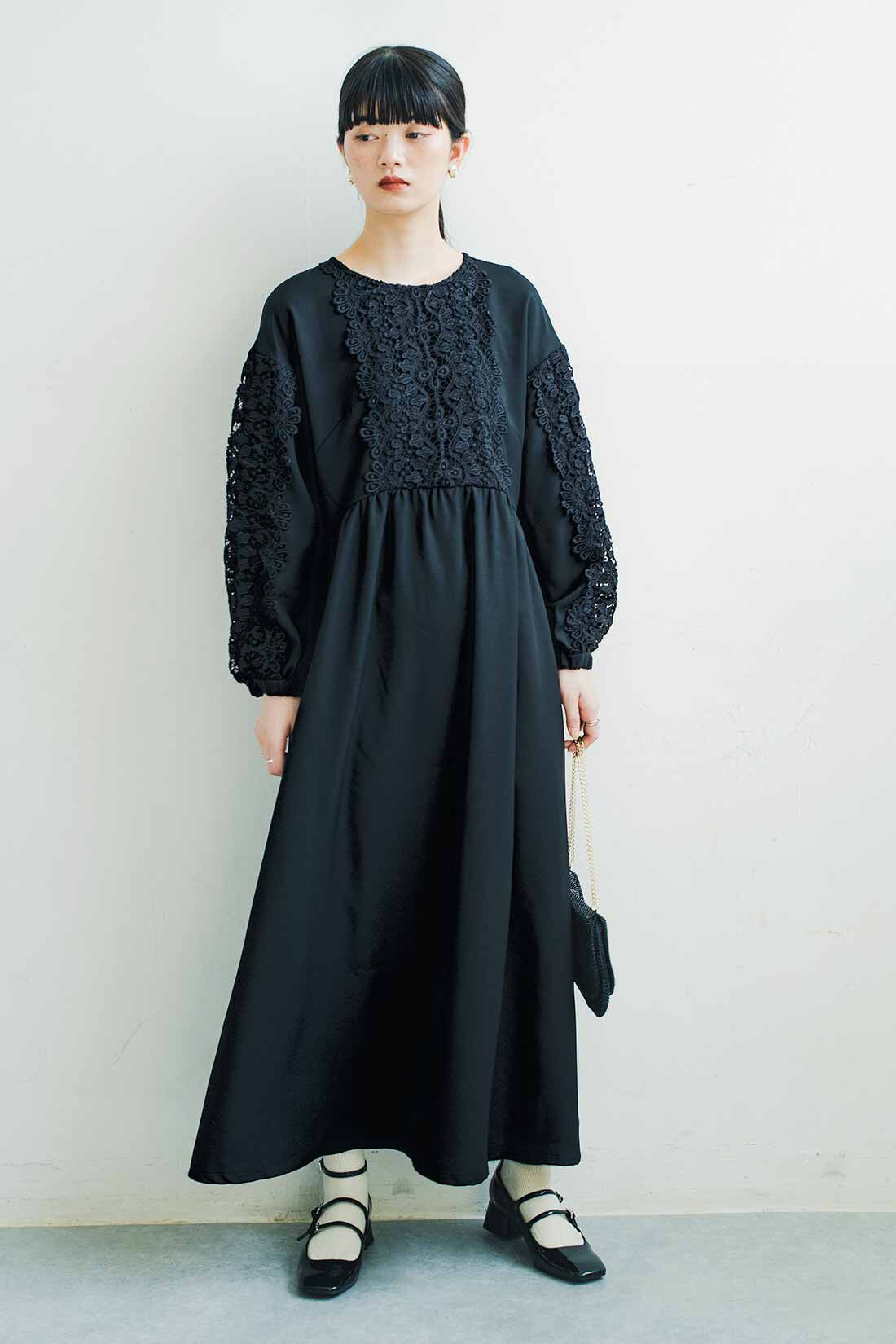 MEDE19F|MEDE19F レースを重ねたワンピース〈ブラック〉