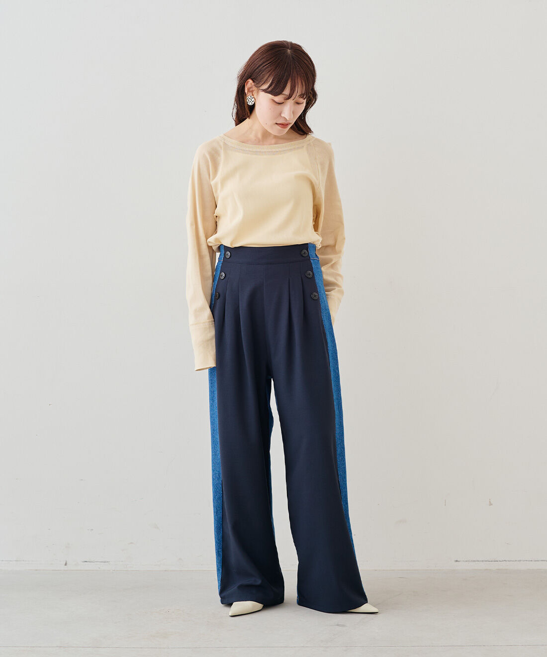 MEDE19F|MEDE19F　コットンシアーラグラントップス|モデル身長：156cm　着用サイズ：M