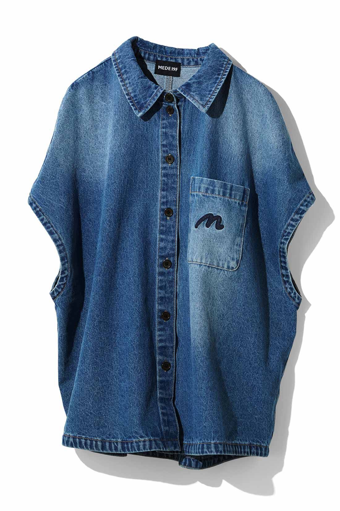 MEDE19F|MEDE19F　ステッチ刺繍のあるオーバーサイズデニムシャツ〈ブルー〉