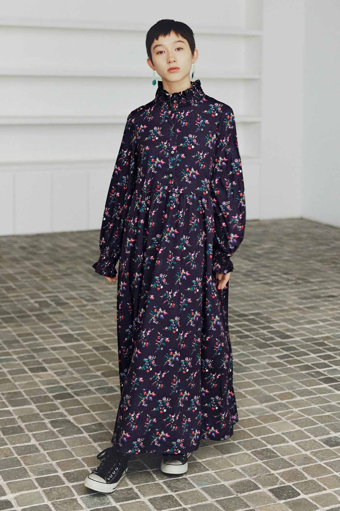 MEDE19F|MEDE19F　ミュルーズモダン〈「ミュルーズ染織美術館」アーカイブコレクション〉プリントロングワンピース〈パープル〉