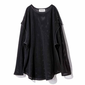 MEDE19F | コットンのリラックスメッシュトップス〈ブラック〉