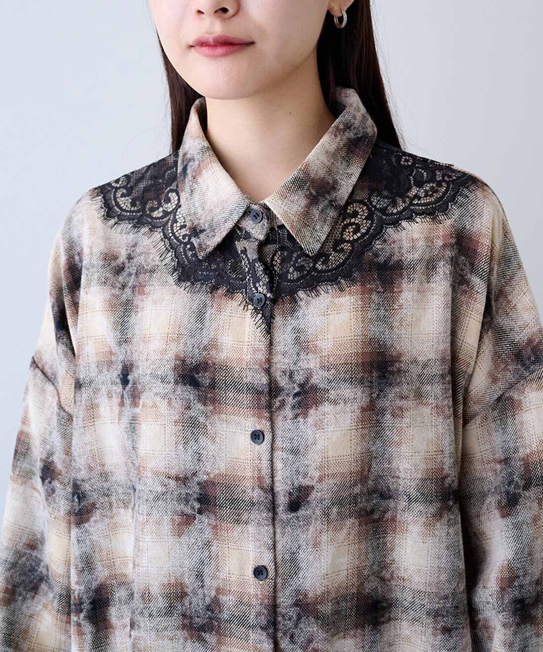 MEDE19F|MEDE19F　レースコンビのヘイジーチェックワンピース〈ブラウン〉