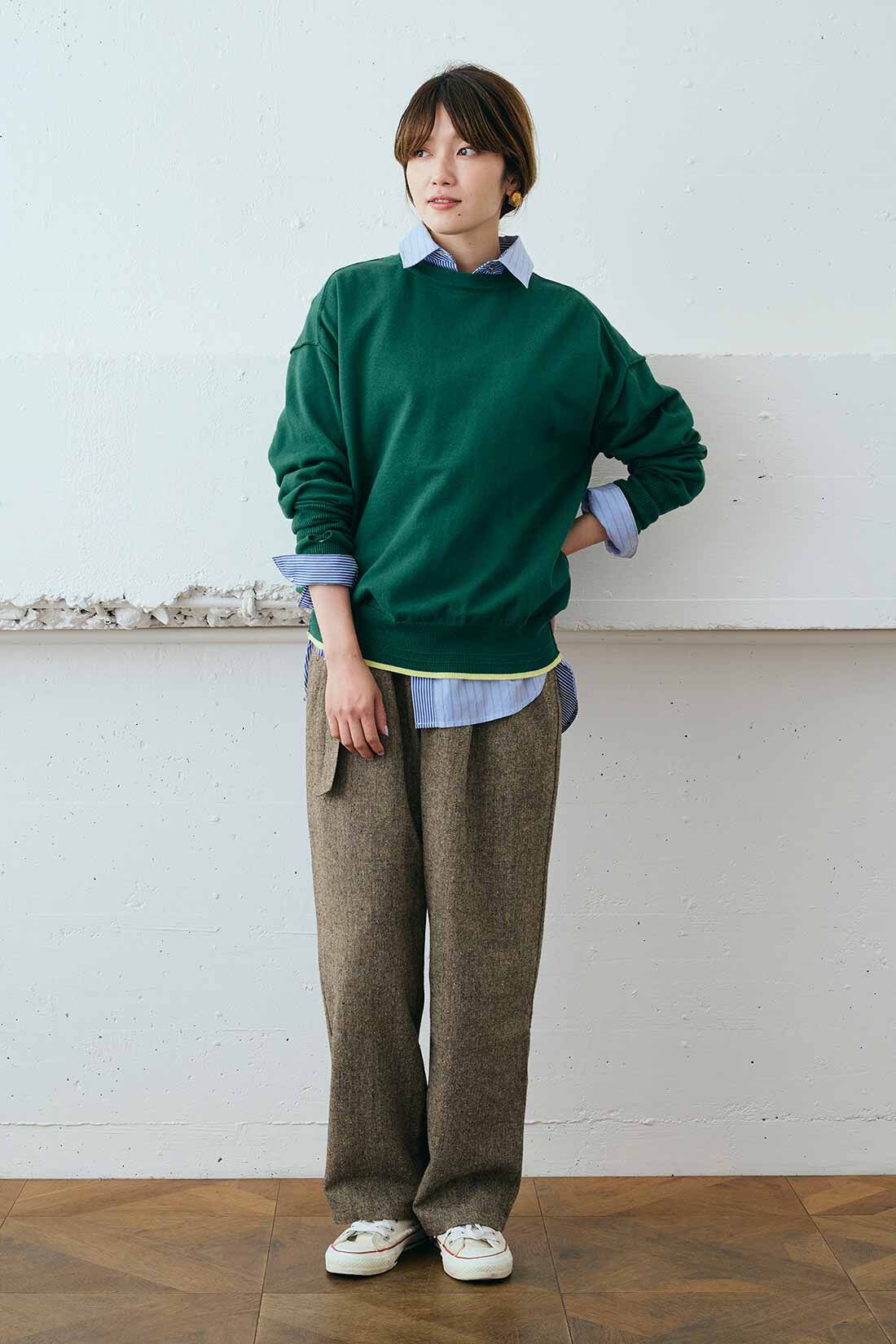 MEDE19F|MEDE19F　ミックスストライプシャツ〈ライトパープル〉|モデル身長：163cm　着用サイズ：M