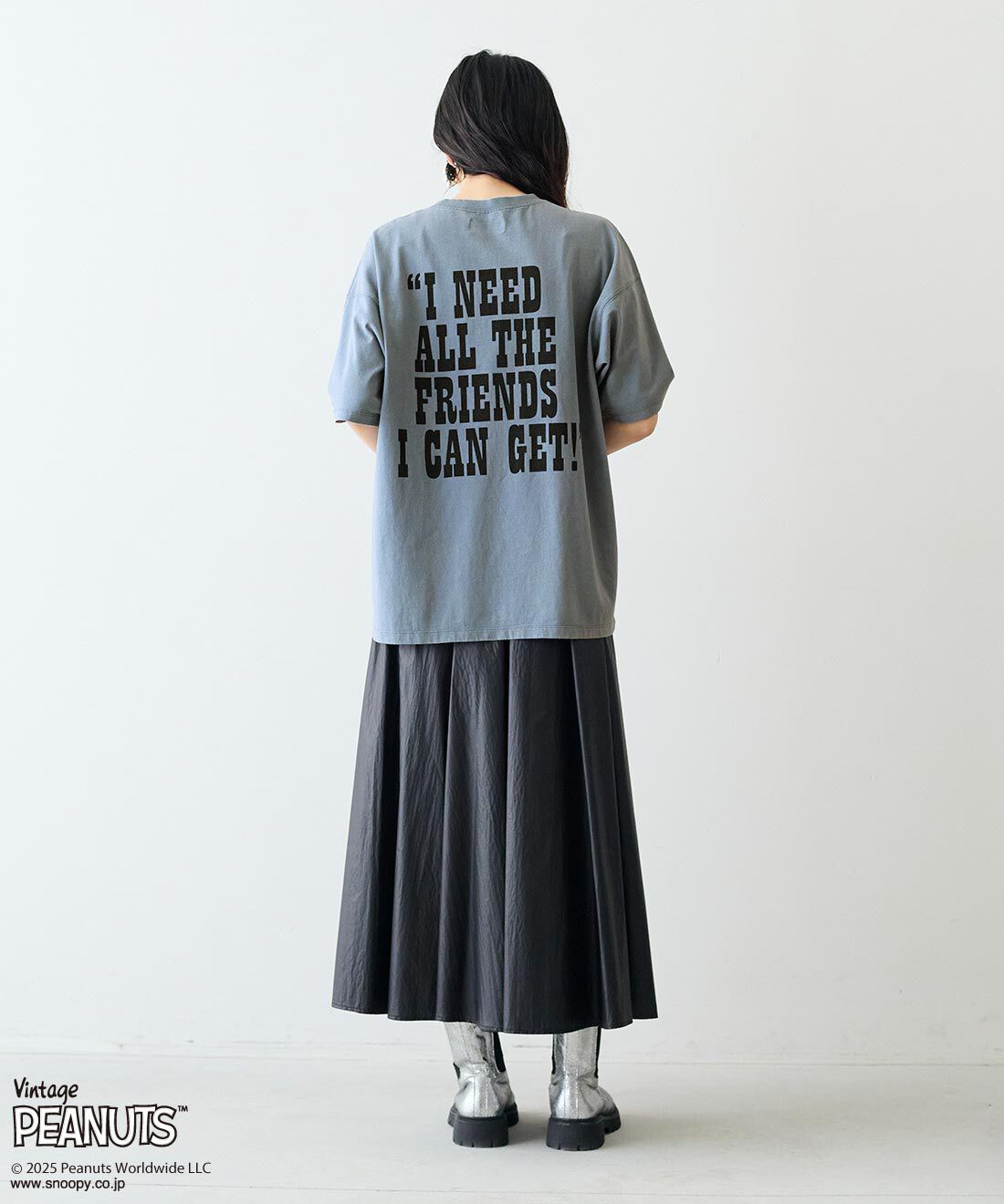 MEDE19F|MEDE19F PEANUTS 古着のようなプリントTシャツ|モデル身長：163cm　着用サイズ：M