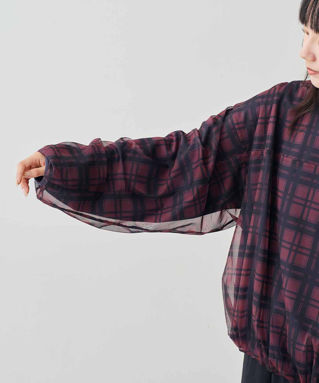 MEDE19F|MEDE19F　チェックチュールを重ねたオーバートップス〈ネイビー〉