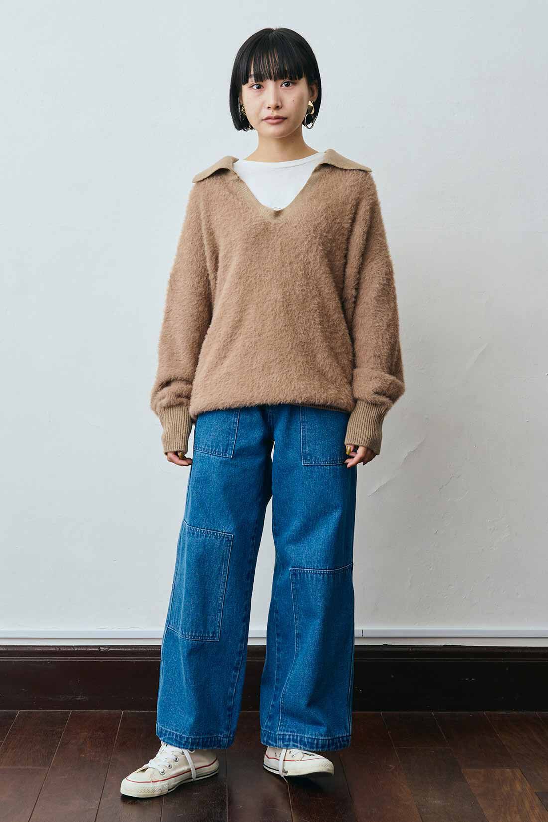 MEDE19F|MEDE19F ヘアリースキッパーニット|モデル身長：158cm　着用サイズ：M