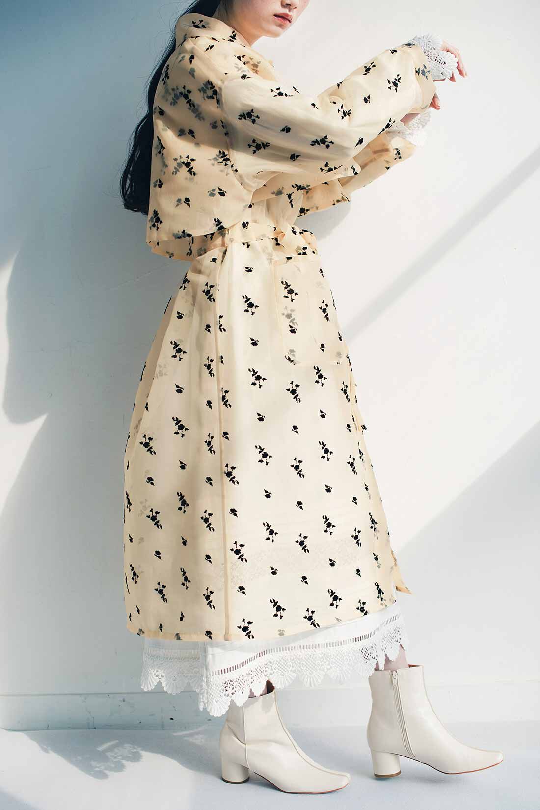 MEDE19F [メデ・ジュウキュウ]|MEDE19F　Boutique 888さんコラボ オーガンジー素材のフロッキープリントコート〈ベージュ〉
