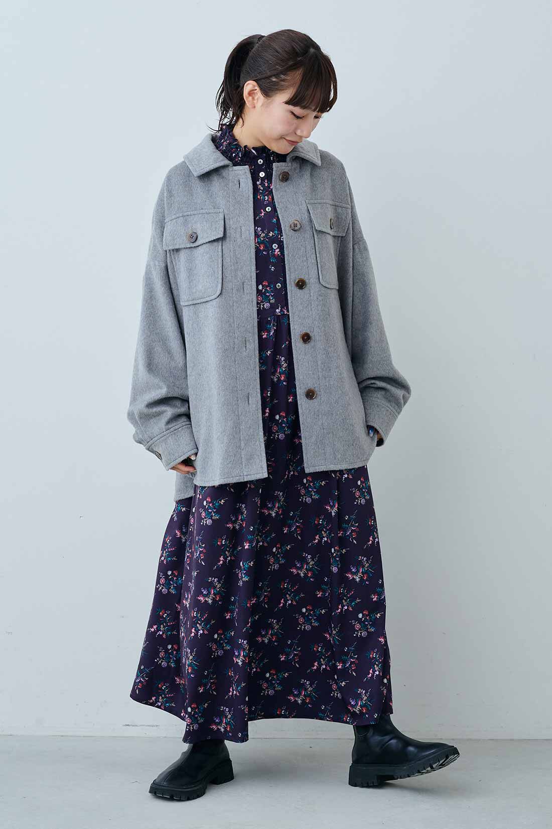 MEDE19F|MEDE19F　ミュルーズモダン〈「ミュルーズ染織美術館」アーカイブコレクション〉プリントロングワンピース〈パープル〉|モデル身長：158cm　着用サイズ：M