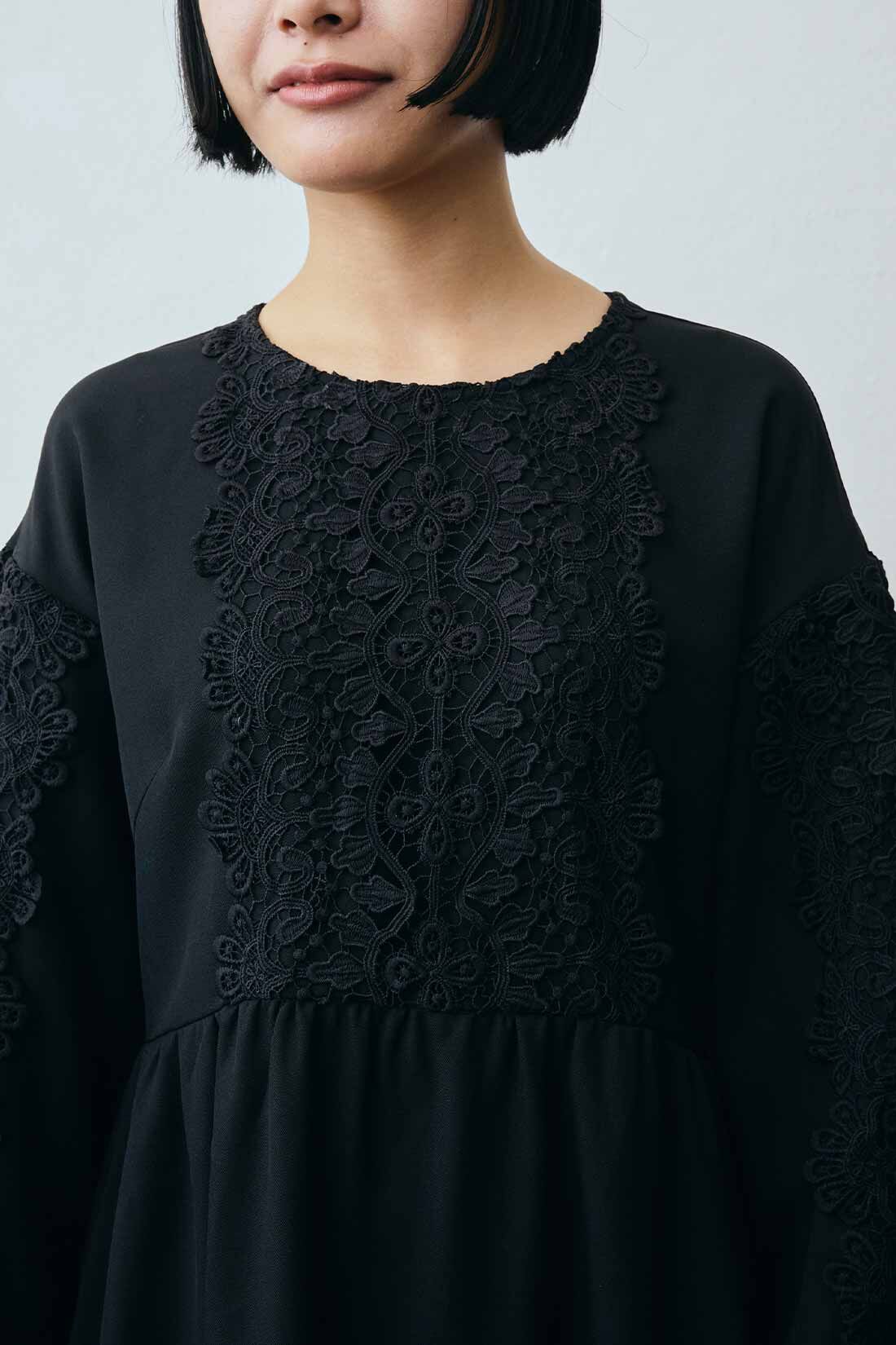 MEDE19F|MEDE19F レースを重ねたワンピース〈ブラック〉