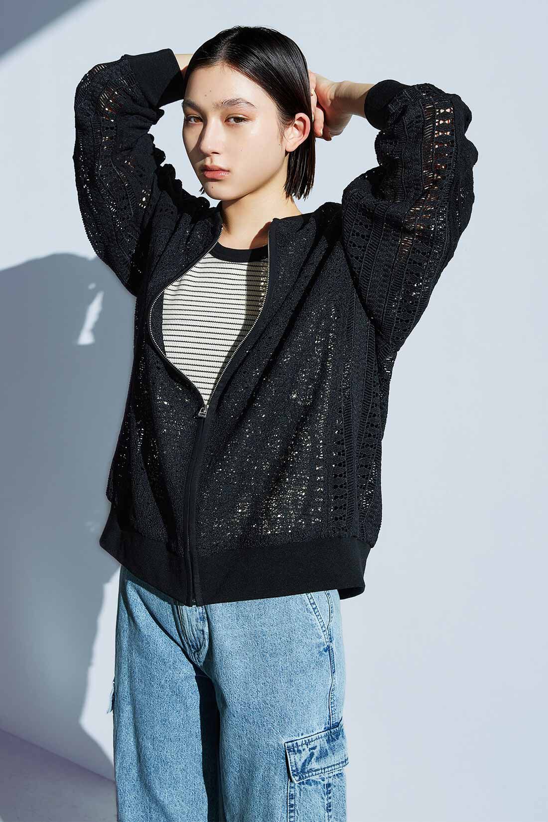 MEDE19F|MEDE19F　3種類のレースを使ったパッチワークレースブルゾン〈ブラック〉